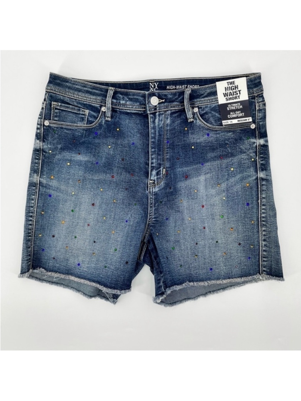NWT New York & Company High Waist Embellished Stretch Cutoff Denim Short